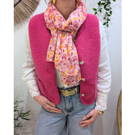Foulard femme fleuri et dorures Gisela-Rose fuchsia