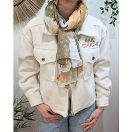 Foulard femme fleurs aquarelle et dorures-Camel