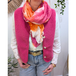 Foulard femme fleurs aquarelle et dorures-Rose fuchsia