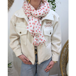 Echarpe femme beige à petits coeurs-Rouge