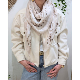 Foulard femme carré style bandana et dorures-Beige