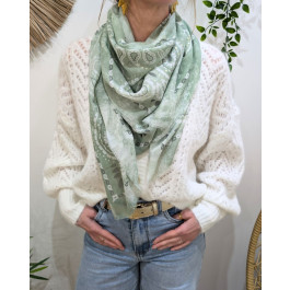 Foulard femme carré style bandana et dorures-Vert