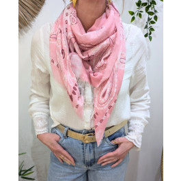 Foulard femme carré style bandana et dorures-Rose
