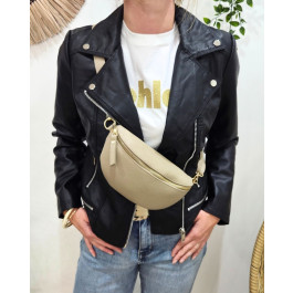 Sac banane cuir femme effet craquelé-Taupe
