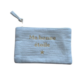 Petite pochette coton 10.5 X 16.5 cm ma bonne étoile doré-Beige