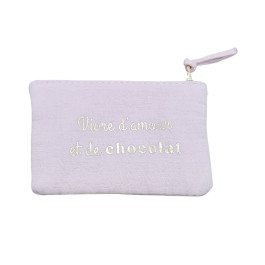 Petite pochette coton Vivre d'amour et de chocolat-Rose