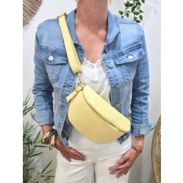 Sac banane femme cuir effet craquelé bandoulière-Jaune