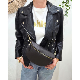 Sac banane femme cuir effet craquelé bandoulière-Marron