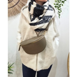 Sac banane femme cuir effet craquelé bandoulière-Taupe