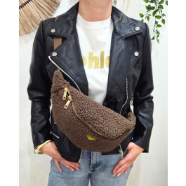Sac banane moumoute femme coeur doré brodé-Marron
