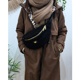 Sac banane moumoute femme coeur doré brodé-Noir