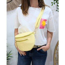 Sac banane cuir femme double zip Saphora-Jaune