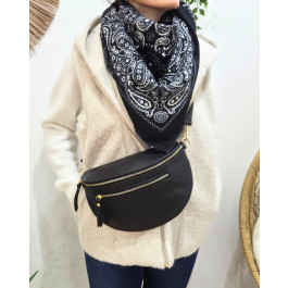 Sac banane cuir femme double zip Saphora-Noir