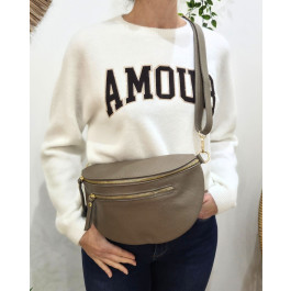 Sac banane cuir femme double zip Saphora-Taupe