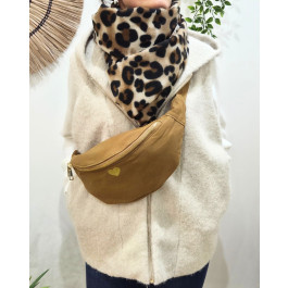 Sac banane femme coton coeur brodé doré-Camel