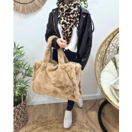 Sac cabas fourrure femme Calypso-Camel