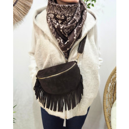 Sac banane cuir femme à franges-Marron