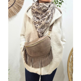 Sac banane cuir femme à franges-Taupe