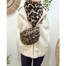 Sac banane femme moumoute léopard-Camel