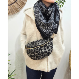 Sac banane femme moumoute léopard-Gris