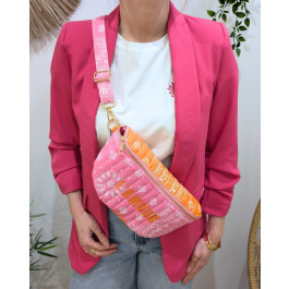 Sac banane femme coton matelassé fleuri broderie L'AMOUR-Rose fuchsia