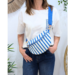 Sac banane femme éponge à rayures-Bleu