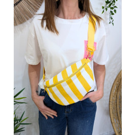 Sac banane femme éponge à rayures-Jaune