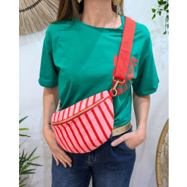 Sac banane femme éponge à rayures-Rose