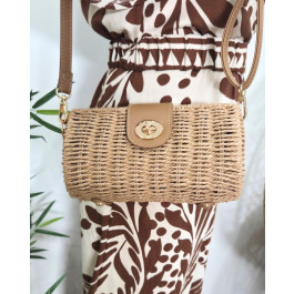 Sac à bandoulière en paille rigide goutte-Camel