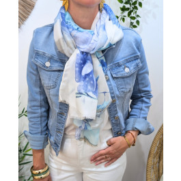 Foulard femme fleuri Zelinda-Bleu