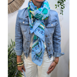 Foulard femme fleuri Oana-Bleu