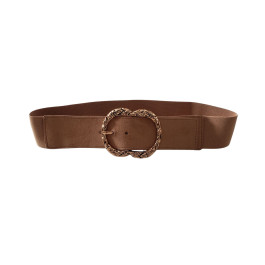 Ceinture élastique boucle ovale tressée dorée-Camel