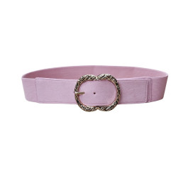 Ceinture élastique boucle ovale tressée dorée-Rose baby
