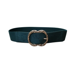Ceinture élastique boucle ovale tressée dorée-Vert bouteille