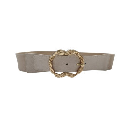 Ceinture élastique boucle ovale torsadée-Beige