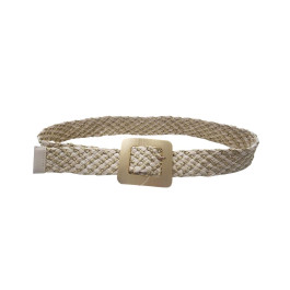 Ceinture tressée boucle carrée dorée-Beige