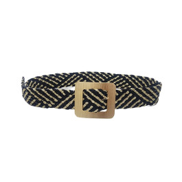 Ceinture tressée boucle carrée dorée-Noir