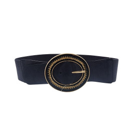 Ceinture élastique boucle ovale à strass-Bleu