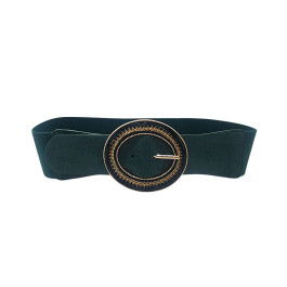 Ceinture élastique boucle ovale à strass-Vert bouteille