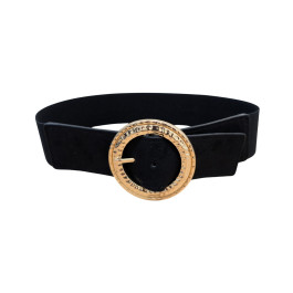 Ceinture élastique boucle ronde ciselée-Noir