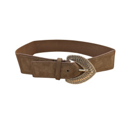 Ceinture élastique boucle flèche dorée-Camel