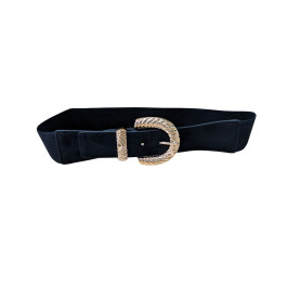 Ceinture élastique boucle dorée ciselée Hortense-Noir