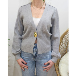 Gilet femme gros bouton doré Giana-Gris