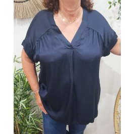Blouse femme grande taille satinée Adriana-Bleu marine