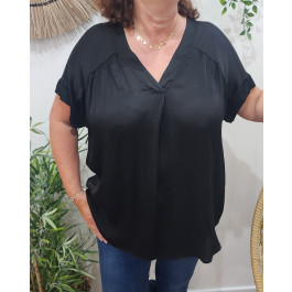 Blouse femme grande taille satinée Adriana-Noir