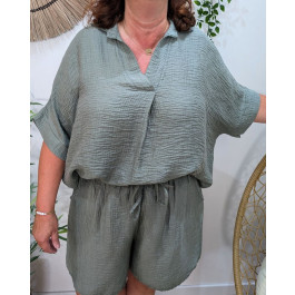 Blouse femme grande taille tencel gaufré-Kaki