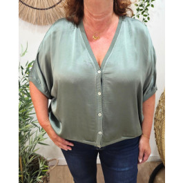 Blouse femme boutonnée satinée-Kaki