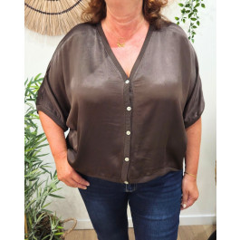 Blouse femme boutonnée satinée-Marron