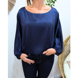Blouse femme satinée Kélya-Bleu marine