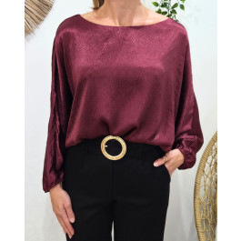 Blouse femme satinée Kélya-Rouge bordeaux